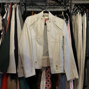 Women's White Leather Jacket MNG